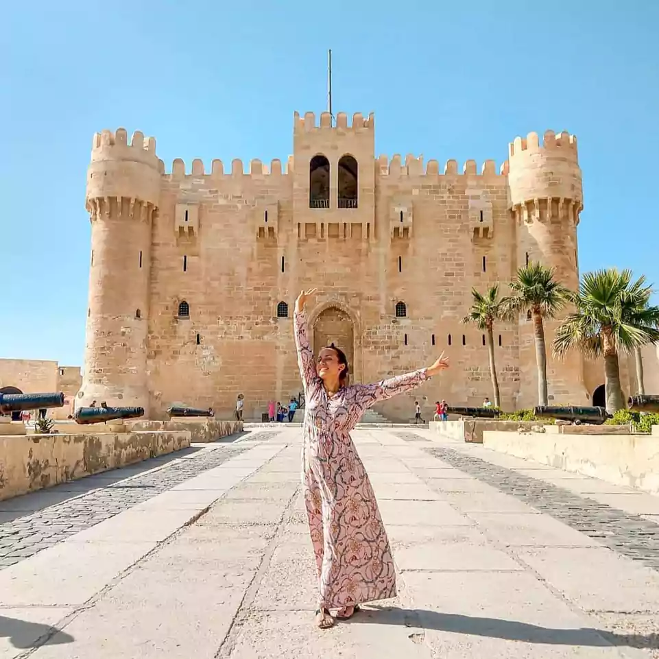 Female traveler in day trip with iEgypt tours and travels in Alexandria